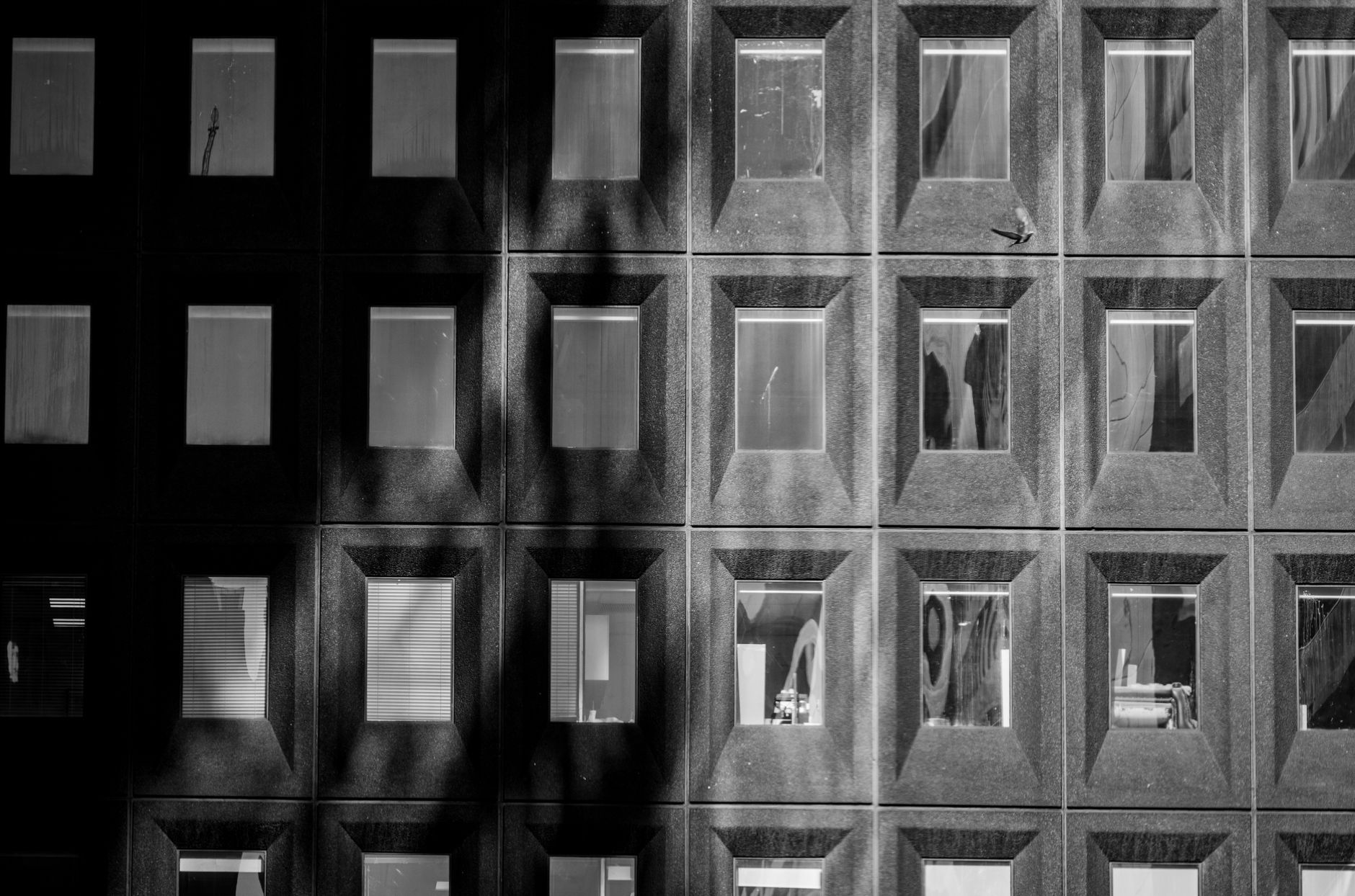 Fachada de oficinas con ventanas alineadas
